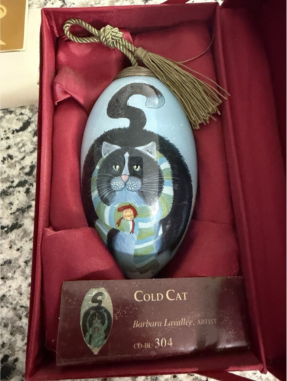 QWA Art Christmas Ornament "Cold Cat" Barbara Lavellee Artist